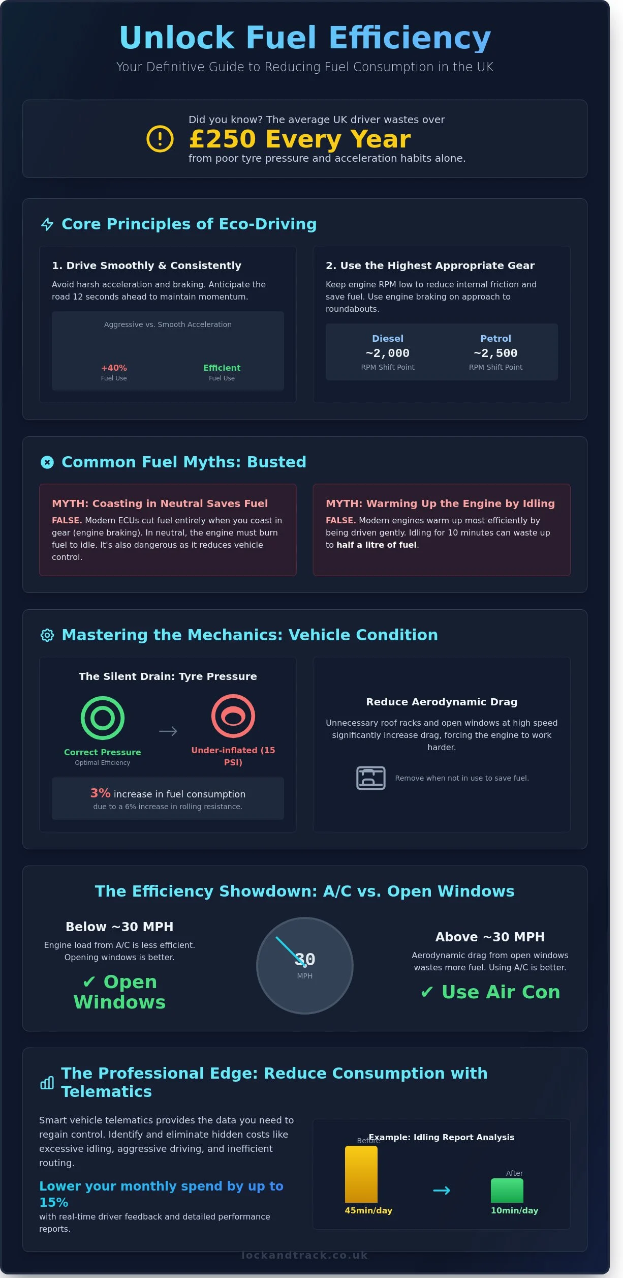What Will Reduce Fuel Consumption The Definitive UK Guide to Efficient Driving Infographic What Will Reduce Fuel Consumption? The Definitive UK Guide to Efficient Driving - Infographic