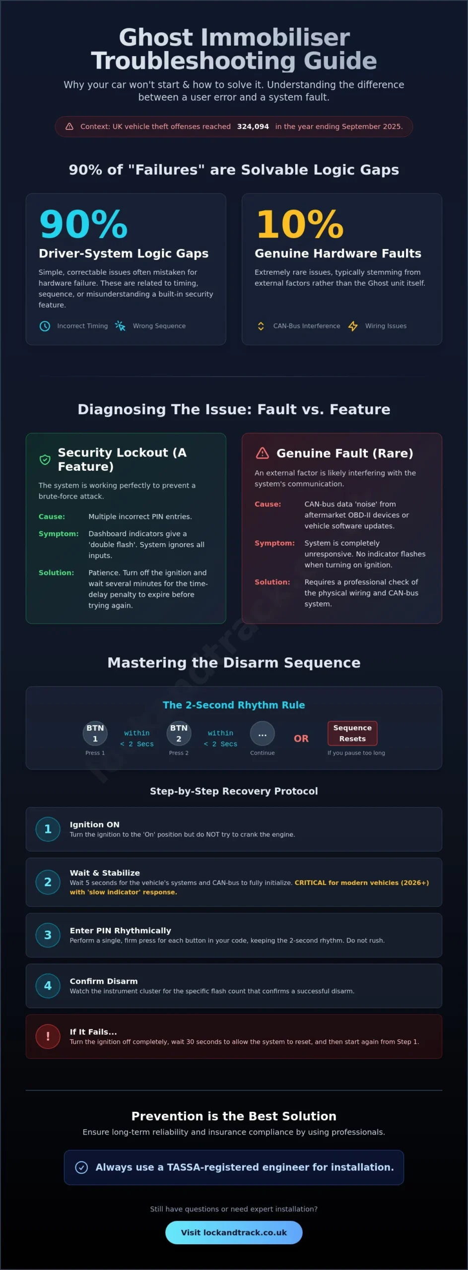 Ghost Immobiliser Problems and Solutions: The 2026 Troubleshooting Guide - Infographic