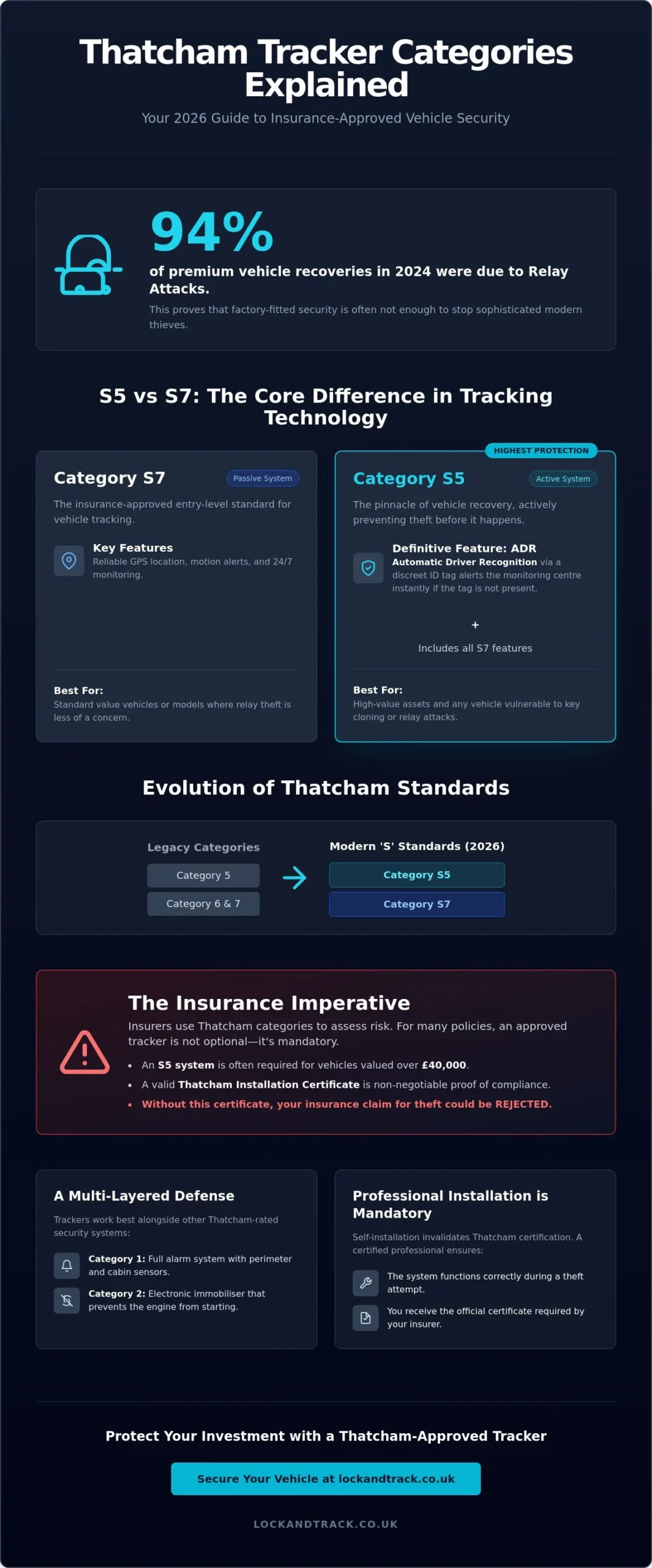 Thatcham Tracker Categories Explained: The 2026 UK Vehicle Security Guide - Infographic
