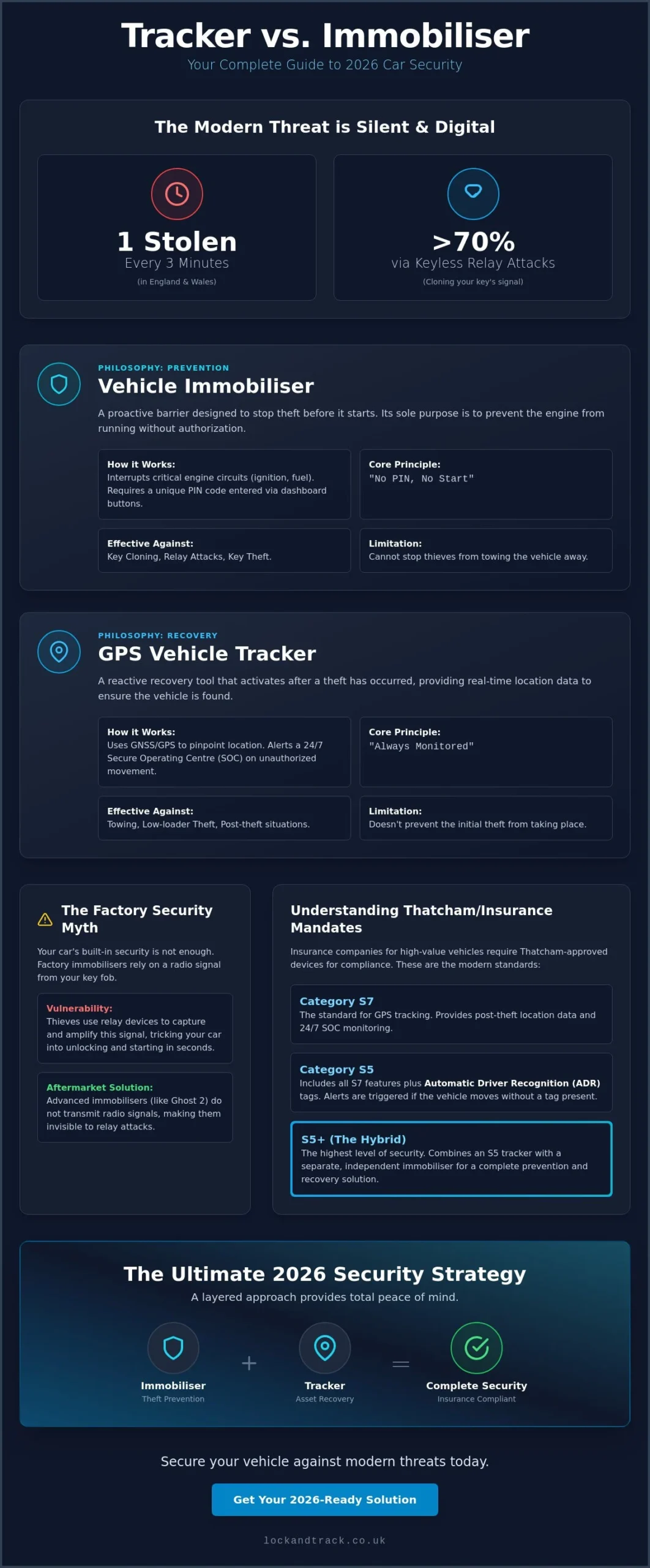Tracker vs Immobiliser for Car Security: Which One Do You Really Need in 2026? - Infographic